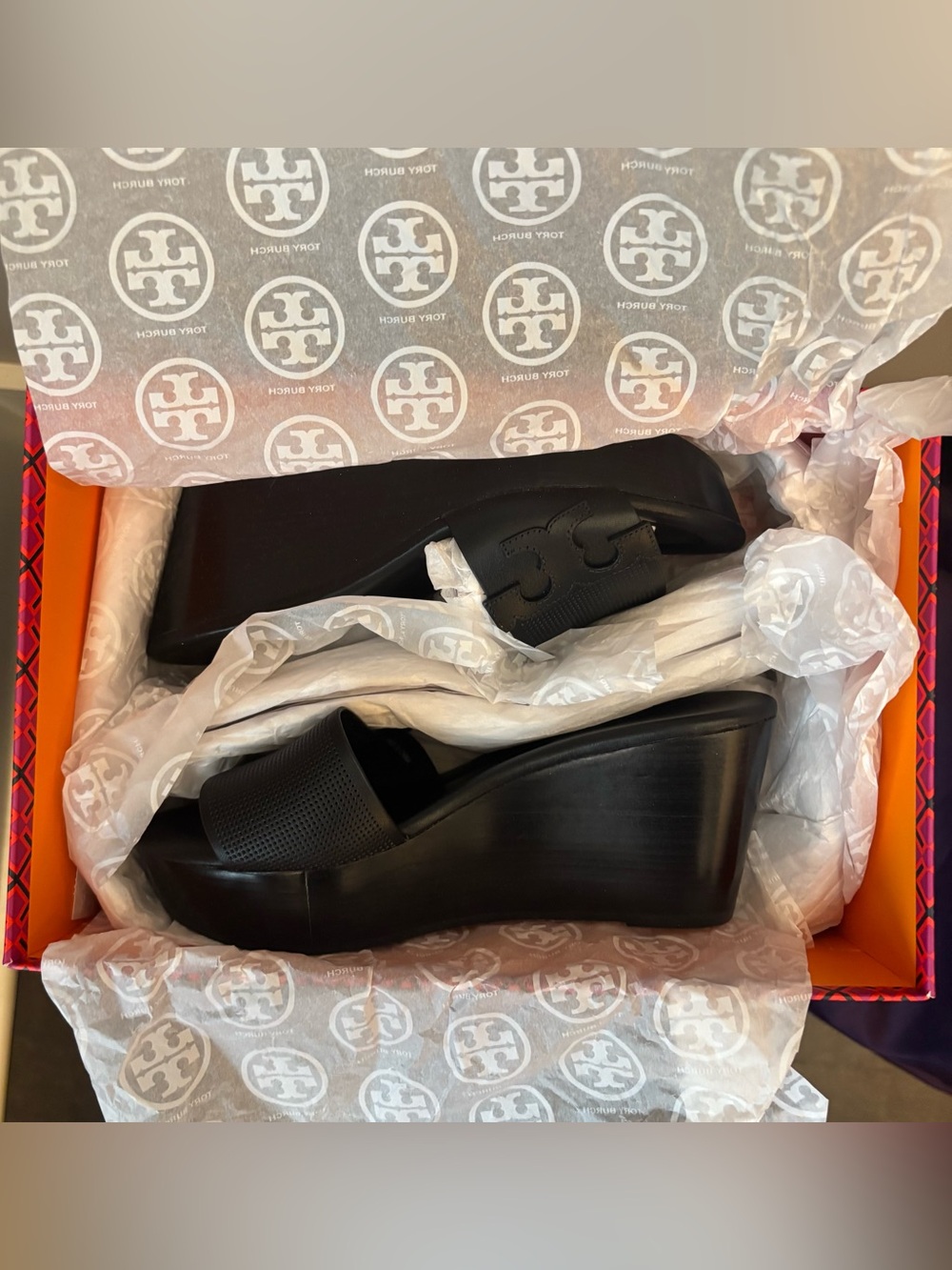 Tory Burch Black Women's Wedge Slide Sandals - Sleek Platform Style - Picture 8 of 8